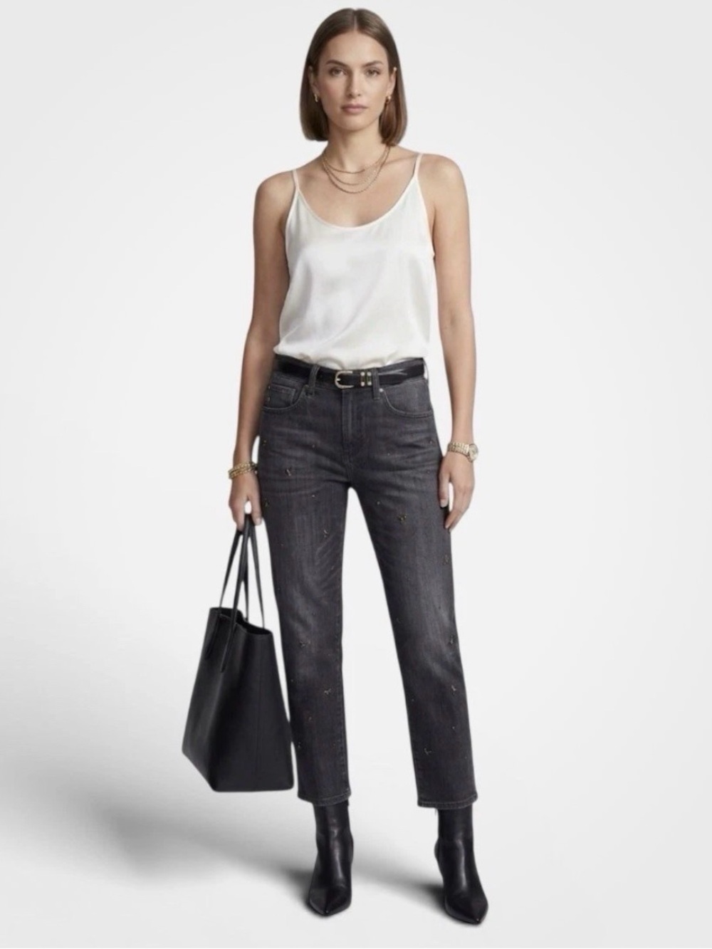 Chico's Washed Charcoal Boyfriend Ankle Straight Jeans